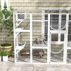 PawHut 74" H Large Outdoor Catio with Cat Condos, Platforms and Ladders - White-Large exit door and elevated playground 
