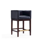 Manhattan Comfort Kingsley 21" Mid-Century Modern Faux Leather Upholstered Counter Stool - Black and Dark Walnut-Mid-Century Modern Counter Stool with Backseat Perfect for Bar and Kitchen Use