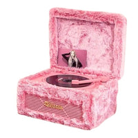 Riksoin Vintage Plush CD Player with Integrated Bluetooth Speaker - Pink-Features a soft touch fabric exterior that adds a comfortable feel and decorative accent to desks shelves or nightstands