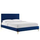 Modway Yasmine Channel Tufted Performance Velvet Full Platform Bed with Gold Metal Legs - Navy-Stain-Resistant Performance Velvet