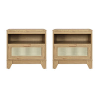 Manhattan Comfort Sheridan 21.63" Mid-Century Modern Nightstand 2-Piece Set - Nature-Modern Cane Nightstand for Bedroom and Living Room use