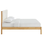 Modway Olea Channel Tufted Boucle Solid Wood Full Platform Bed - Feather Oak-Sturdy Wood Slats