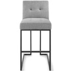 Modway Privy Black Stainless Steel Upholstered Fabric Bar Stool - Black Light Gray-No Assembly Required