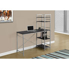 Monarch Specialties 7166 48" Computer Desk - Espresso Top/Silver Metal-Featuring 4 fixed large storage shelves for organizing books, documents, or to display decorative objects in fashionable style.