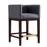 Manhattan Comfort Kingsley 21" Mid-Century Modern Faux Leather Upholstered Counter Stool - Grey and Dark Walnut-Mid-Century Modern Counter Stool with Backseat Perfect for Bar and Kitchen Use