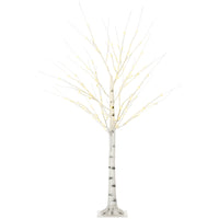 HOMCOM 5' Artificial Birch Tree with 96 Warm White LED Lights - White-Warm white LED lights decorate the birch tree with lifelike birchbark texture 