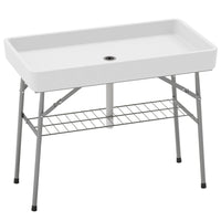 Outsunny 3.4ft Folding Ice Cooler Table with Drain-Ice cooler table includes drainpipe and extra shelf for storage