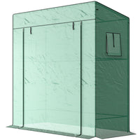 Outsunny Lean-to Tomato Greenhouse with PE Cover - Green- Lean-to-wall design increases space utilisation and reduces wind impact
 