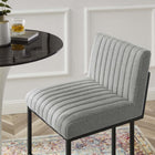 Modway Indulge Channel Tufted Fabric Counter Stools - Light Gray - Set of 2-Matte Black Stainless Steel Frame