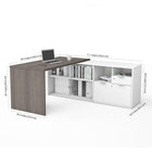 Bestar i3 Plus L-Desk with Two Drawers, Bark Grey & White (160850-4717)-71.1'' W x 59.3'' D x 29.6'' H
