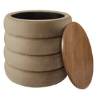 Modway Mezzo Round Performance Velvet Storage Ottoman - Taupe-Fully Assembled