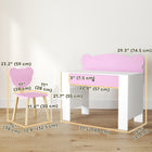 Qaba Kids Study Table and Chair Set with Storage Drawer - Bear Design - Pink-Spacious desktop provides comfort and ease of use 