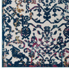 Modway Reflect Primrose Ornate Floral Lattice Indoor/Outdoor Area Rug - 8 ft W x 10 ft L - Ivory Dark Blue Multicolored-High Density / Machine-Woven