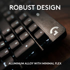 Logitech G413 TKL SE Mechanical Gaming Keyboard-Premium color, material and finish: Elevate your gaming setup with this backlit keyboard featuring a sleek, black-brushed aluminum top case and white LED lighting