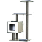 PawHut 47" Wood Cat Tree Condo Tower with Scratching Post and Toy Ball - Grey-Cat furniture with condo and perches 