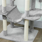 PawHut 69" Cat Tree Tower with 2 Condos - Light Grey-Dual-door condo offers a fun and secure hideaway for cats 