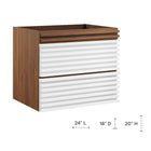 Modway Render 24" Wall-Mount Bathroom Vanity Cabinet - White/Walnut-Drywall Friendly Mounting Cleat