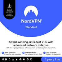 NordVPN Standard VPN & Cybersecurity Software Subscription - 1 Year - 10 Devices [Download]-Valid email address must be provided at checkout