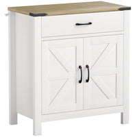 HOMCOM 30.5" L Sideboard Buffet Cabinet - White-Wood grain finish, barn doors, and metal accents add rustic farmhouse charm 