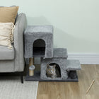 PawHut 4-Step Pet Stairs with Scratching Posts - Grey-Step design protects your pet's joints by reducing jumping impact 