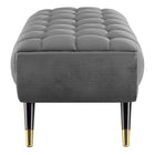 Modway Adept 47.5" Performance Velvet Bench - Grey-Gold Metal Foot End Caps