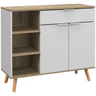 HOMCOM 37.4" L Sideboard - White-Large storage space with three open compartments, a cabinet and a drawer for holding daily supplies