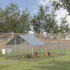 PawHut Metal Chicken Run with Waterproof Anti-UV Cover - 19.7' x 9.8' x 6.4' - Silver-A large, spacious enclosure offers enough room for chickens, ducks, and rabbits 