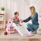 Qaba 3 in 1 Kids Slide with Climber and Basketball Hoop - Pink-Slide assures hours of active fun for young ones 