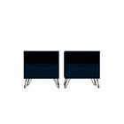 Manhattan Comfort Rockefeller 20.08" Mid-Century Modern 1-Drawer Nightstand 2-Piece Set - Tatiana Midnight Blue-2-Piece Mid-Century Modern Nightstand for Bedroom and Living Room Use