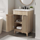 Modway Miles 24" Bathroom Vanity - White/Oak-Ceramic Sink Basin
