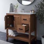 Modway Ashlyn 36" Wood Bathroom Vanity - Walnut/White-Non-Marking Foot Caps
