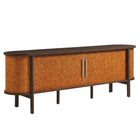 Modway Coralie Curved 71" Vegan Leather Oval TV Stand - Walnut Tan-Vegan Leather Detail