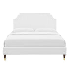 Modway Sienna Performance Velvet Full Platform Bed with Wood Legs and Gold Sleeves - White-Bed Frame Weight Capacity: 800 lb