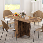 HOMCOM Drop Leaf Folding Dining Table with 2-Tier Shelves & Rolling Casters for 2-4 - Rustic Brown-use this extendable dining table three ways – no side up, a single side up or both sides up