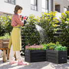 Outsunny L-Shaped Galvanized Steel Planter Box - 45" L x 45" W x 17" H - Dark Grey-Great for growing plants, herbs, flowers, vegetables, etc. 