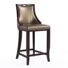 Manhattan Comfort Emperor 19" Traditional Faux Leather Upholstered Bar Stool - Bronze and Walnut - 2 Pack-Unique Handle Design for Easy Mobility with Semi Linear Stitching