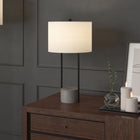 Hudson&Canal Uma 27.75" Tall Table Lamp with Fabric Shade - Blackened Bronze/Concrete/White-Rated for one 60W incandescent bulb - 9W LED bulb, 13W fluorescent (CFL) bulb, or 9W self-ballasted LED bulb, E26-base bulb, Bulb not included