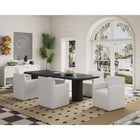 Manhattan Comfort Anna Square 22.83" Modern Faux Leather Upholstered Dining Armchair - Cream-Heavy Plastic Foot Padding