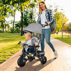 Qaba 6-in-1 Toddler Tricycle Stroller with Basket and Canopy - Grey-Backrest: 7.9" W x 12.6" H (20W x 32H cm) 