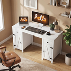 HOMCOM 53" Farmhouse Executive Desk with Drawers and 2 Cabinets - White Wood Grain-Adjustable shelves allow flexible storage for items of various sizes