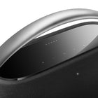Harman Kardon Go + Play 3 - Black-Harman Kardon's Go + Play 3 has a familiar shape but in its latest generation features a tempered glass-top touch panel that is responsive and completely intuitive to use. The grille fabric is subtly eye-catching, and the sleek but sturdy high-quality aluminium handle is ergonomically designed to make it easy to carry around your home.