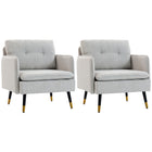 HOMCOM Modern Accent Chair with Wide Lounge Seat - Button Tufted for Bedroom - Cream White - 2 Pack-Comes as a set of two living room chairs, great for creating a cozy corner
