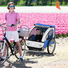 Aosom Double Bike Trailer for Kids Baby Toddler 80lbs Load with Steel Frame - Blue-Wide seat with two safety harness seat belts so two children can sit together 