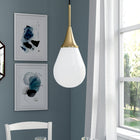 Hudson&Canal Ambrose 7.63" Wide Pendant with Glass Shade - Brass/White Milk-Handcrafted brass finish is applied to the globe metal base