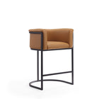 Manhattan Comfort Cosmopolitan 23.7" Mid-Century Modern Faux Leather Upholstered Counter Stool - Camel and Black - 2 Pack-Semi Circle Open Design with Tight Back Finish