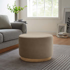 Modway Tilden Large 23" Round Performance Velvet Upholstered Ottoman - Taupe/Natural-Dense Foam Padding