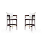 Manhattan Comfort Ritz 22" Mid-Century Modern Faux Leather Upholstered Bar Stool - Ivory and Dark Walnut - 2 Pack-Mid-Century Modern Barstool with Backseat Perfect for Bar and Kitchen Use. Set of 2