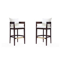 Manhattan Comfort Ritz 22" Mid-Century Modern Faux Leather Upholstered Bar Stool - Ivory and Dark Walnut - 2 Pack-Mid-Century Modern Barstool with Backseat Perfect for Bar and Kitchen Use. Set of 2
