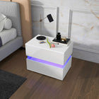 HOMCOM LED Nightstand with 2 Drawers - White-Choose from 60,000 colours, adjust brightness and set timers, or sync with music and flashing modes for any mood