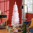 HOMCOM 5' Snow-Flocked Pencil Artifical Christmas Tree - Pink-Realistic plastic branches provide a complete and lush look 